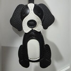 Black and White Dog Keychain - Faux Leather - New